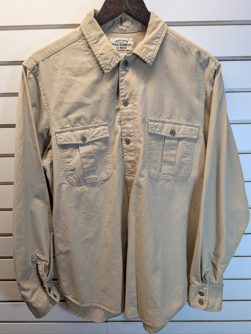 VTG Ralph Lauren Polo Jeans Co. Military Style Long Sleeve Tunic Khaki Medium